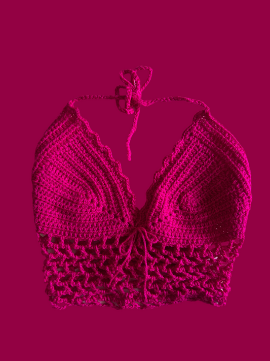 pink mesh crochet top summer wear