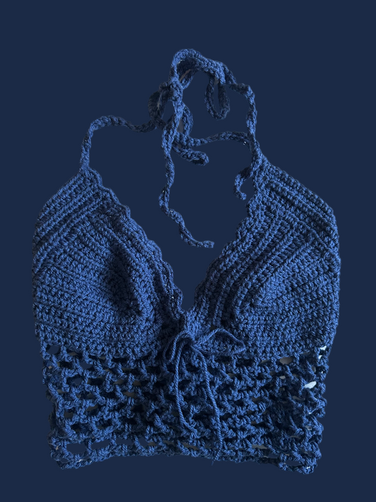 blue mesh crochet top for the summer 