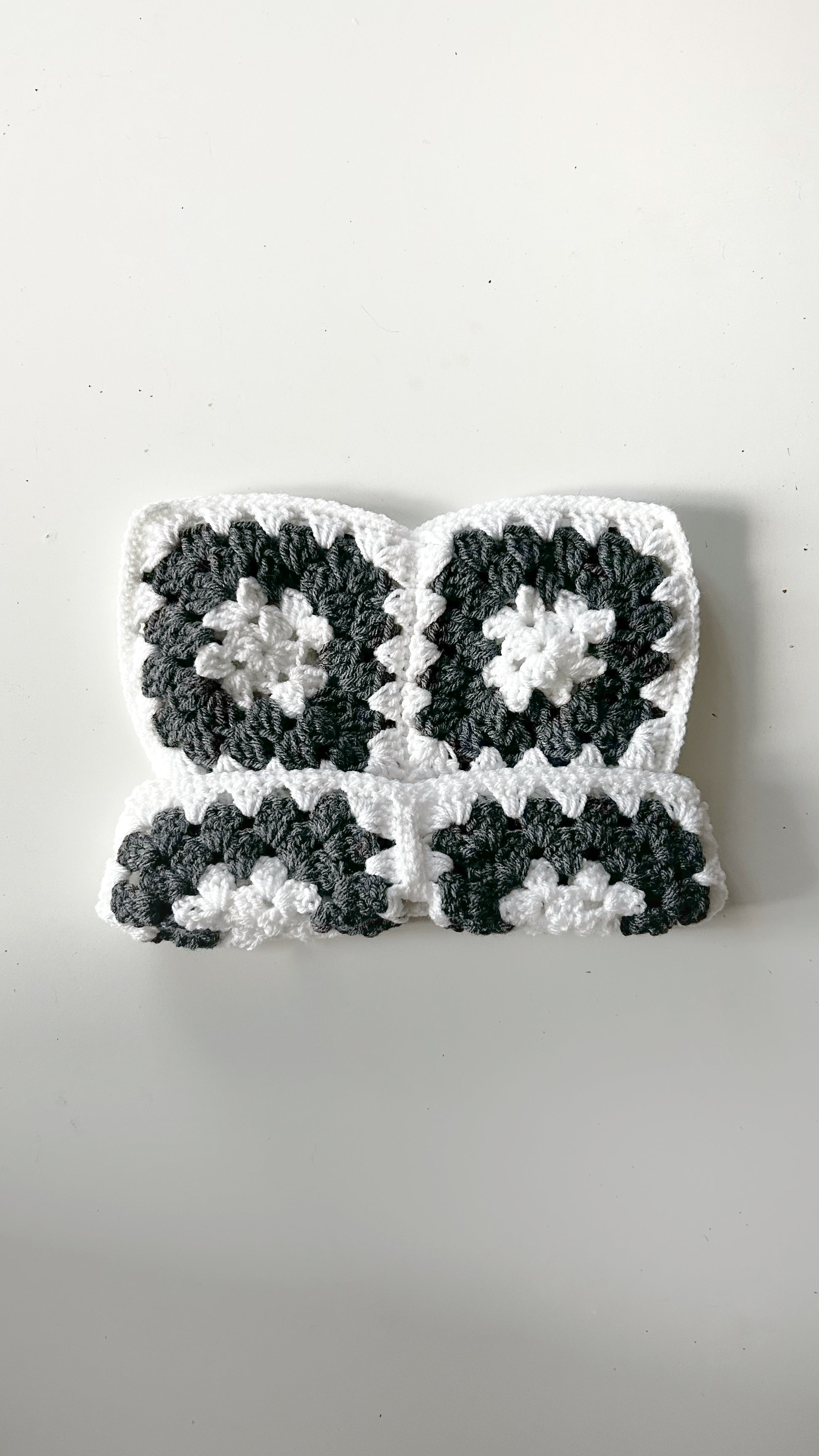 Grey and White granny square Cat Beanie 
