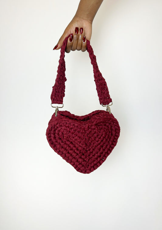 red love heart crochet bag - valentines day