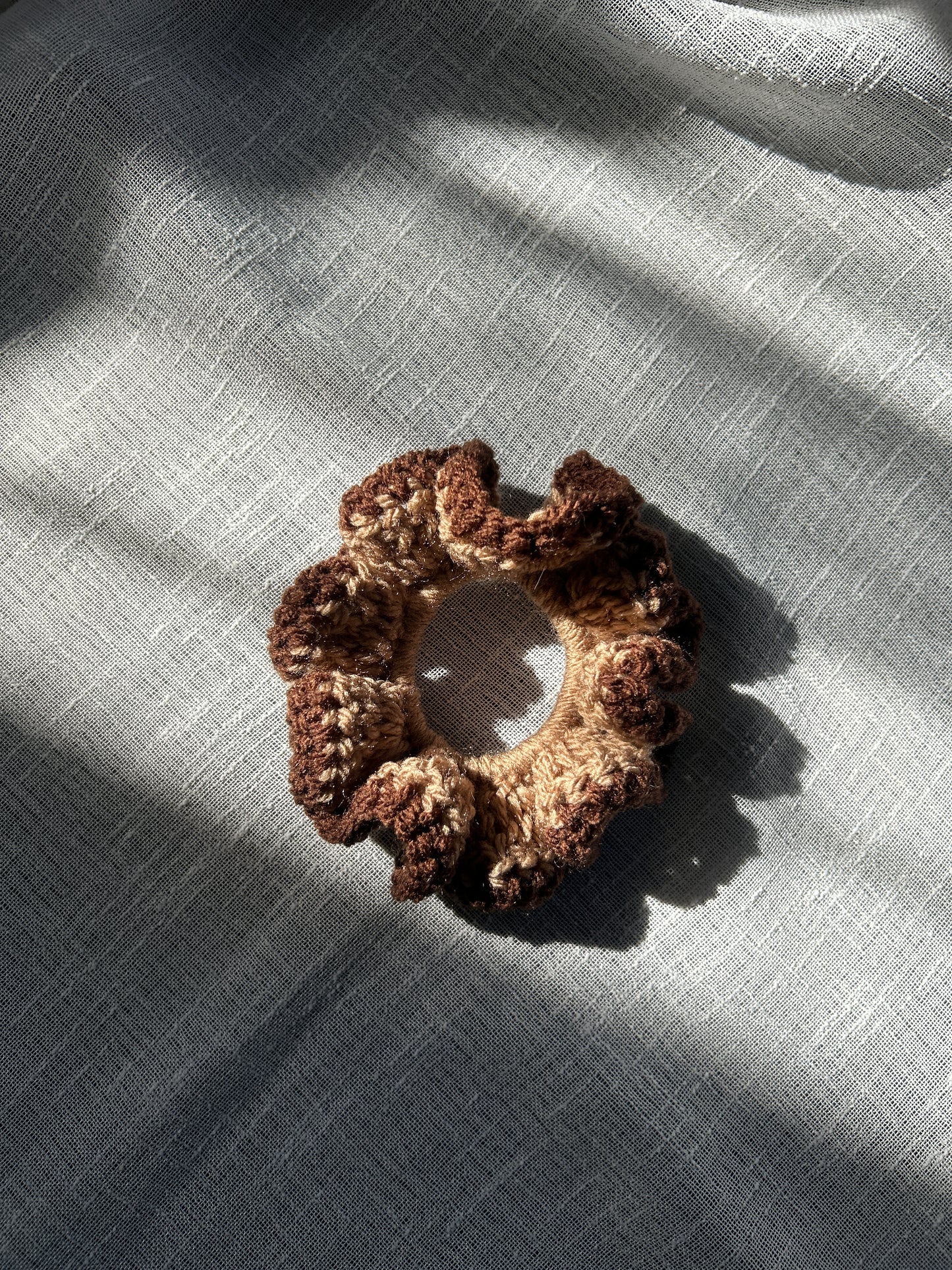 brown frilly scrunchy