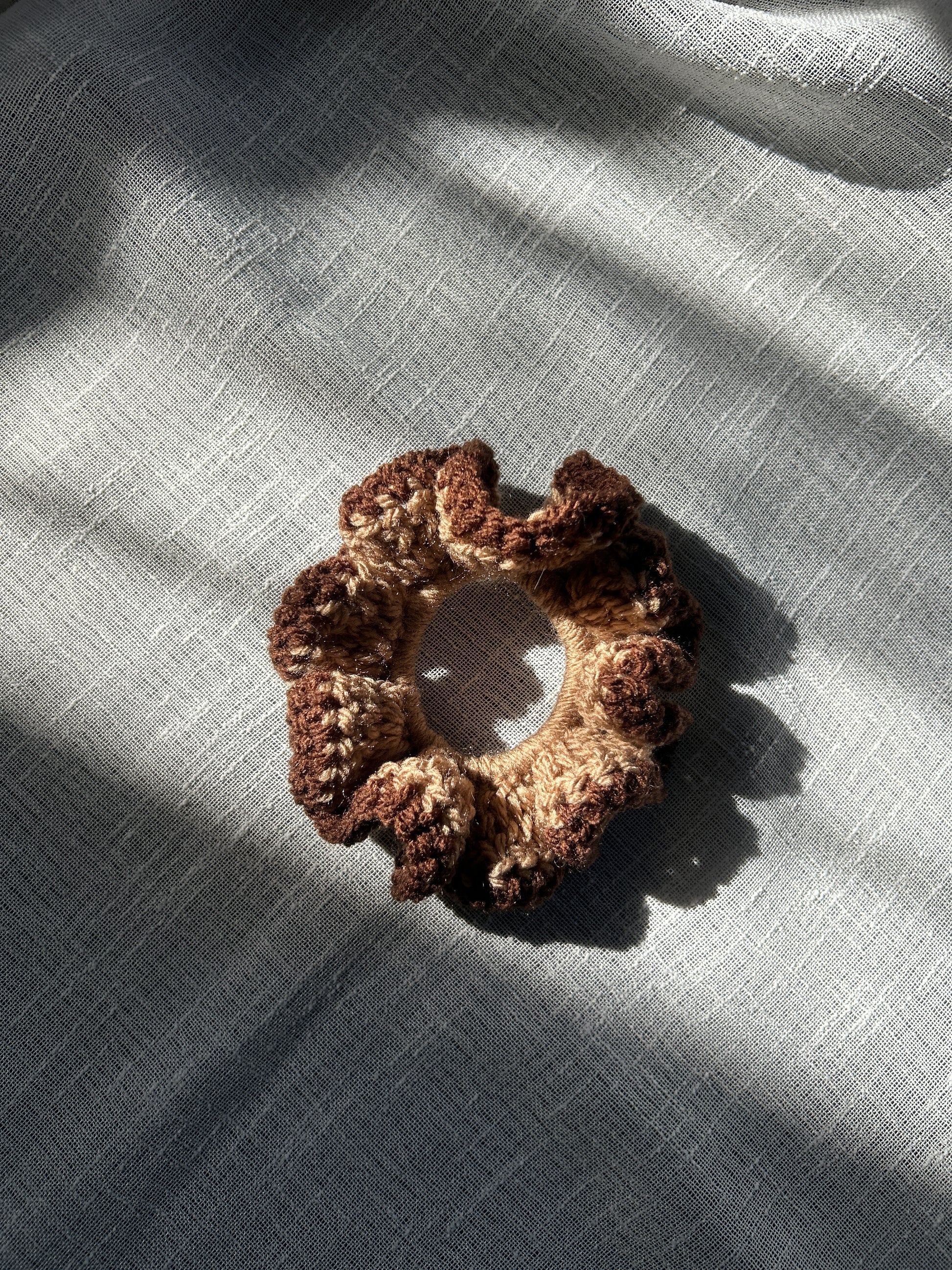 brown frilly scrunchy